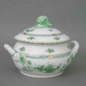 Soup tureen, cauliflower knob - Indian Basket Green
