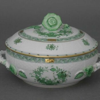 Soup tureen, rose knob - Indian Basket Green