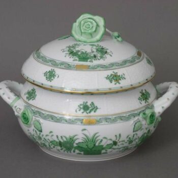 Soup tureen, rose knob - Indian Basket Green