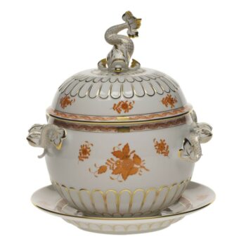 Soup tureen, with platter, dolphin knob - Chinese Bouqet Rust