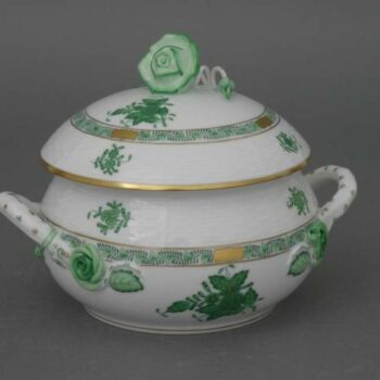 Soup tureen, rose knob - Chinese Bouquet Green