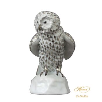 Owl on branch - Fishnet Platinum