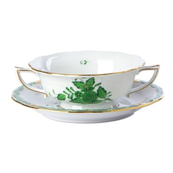 Cream Soup Cup and Saucer - Chinese Bouquet Green