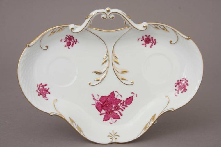 Chinese Bouquet Raspberry Herend Decor Dish w. 24k. Gold