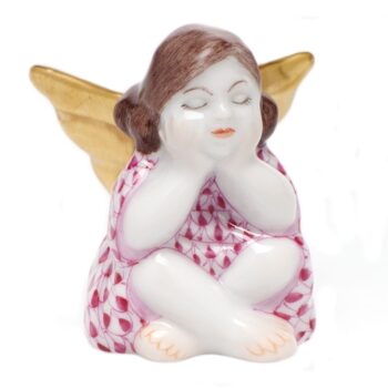 Herend Heavenly Bliss Angel Figurine Pink Fishnet