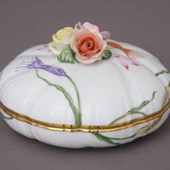 06026-0-09 GGT-RI2 Bonbonniere, Rose Knob - GGT-RI2 6.7 inch diameter bonbonniere with hand-painted with unique Herend Porcelain's flower decor.