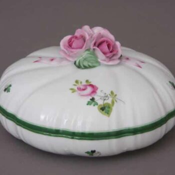 06026-0-09 VRH Bonbonniere, Rose Knob - Vienna Rose 6.7 inch diameter bonbonniere with hand-painted with unique Herend Porcelain's Austrian origina decor the Vienna Rose with pink and green colours.