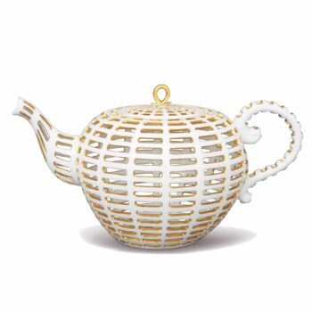 Herend Gold and White Ornamental Teapot, Pierced, Loop Knob